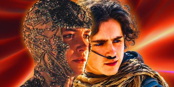 Dune Part 2 Poster Showing Timothee Chalamet as Paul Atreides and Zendaya as Chani Holding Daggers