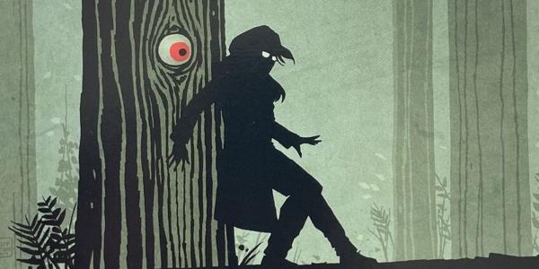 Silhouette Leaning Against a Tree with an Eyeball on a Wytches Comic Cover